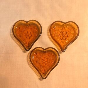 Amber Heart-Shaped Glass Dishes